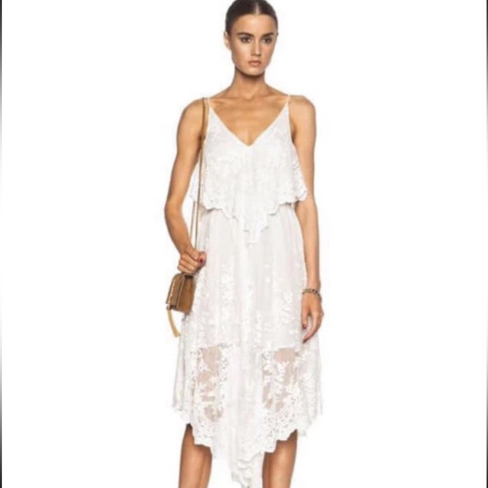 Zimmermann Lucia Silk Veil Dress MIDI White Lace Dress Sleeveless Handkerchief